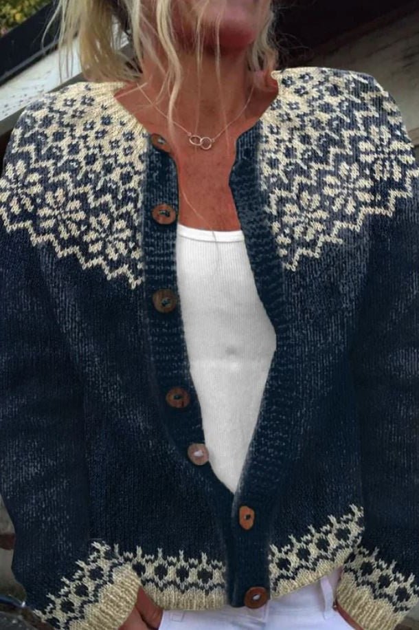Gisela - Donkerblauw vest met sneeuwsterpatroon