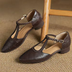 Greta - Klassieke leren schoenen met T-band en gevlochten detail