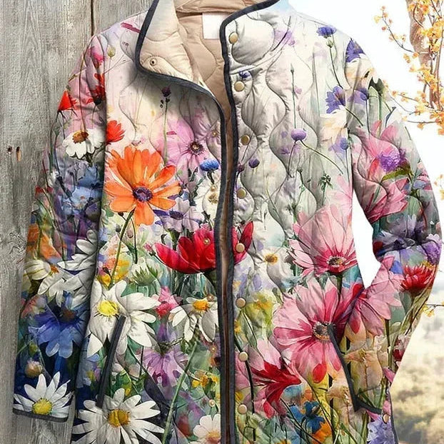 Hedvika - Gewatteerde jas met kleurrijke veldbloemen