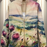 Heike - Gebreid vest met distel- en landschapsmotief
