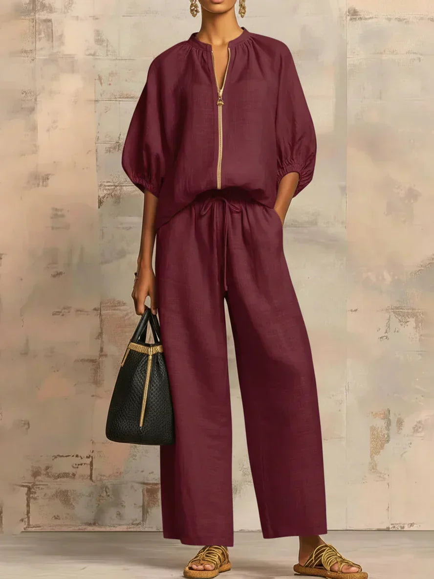Henrietta - Tweedelige set met blouse en wijde broek