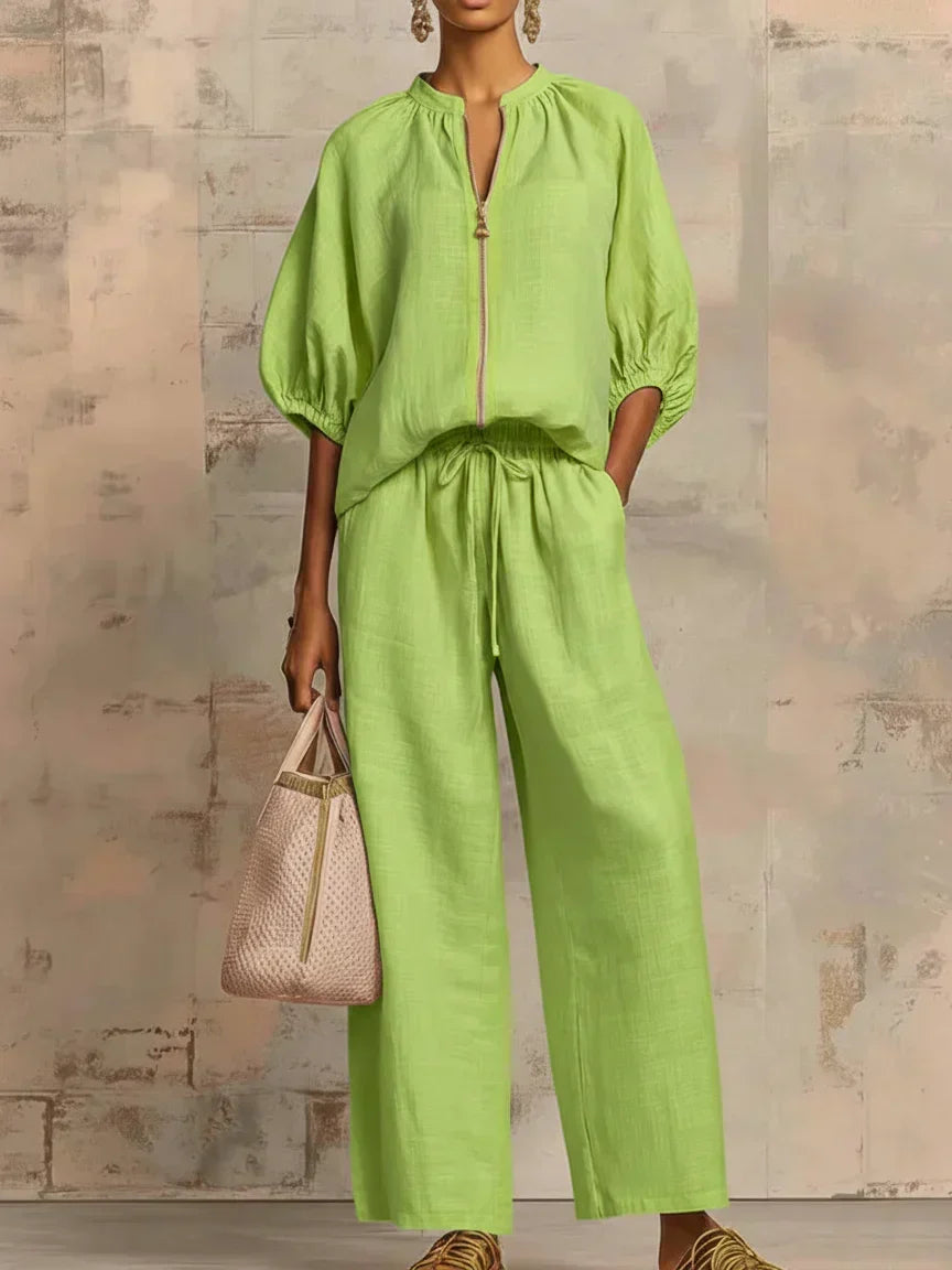 Henrietta - Tweedelige set met blouse en wijde broek