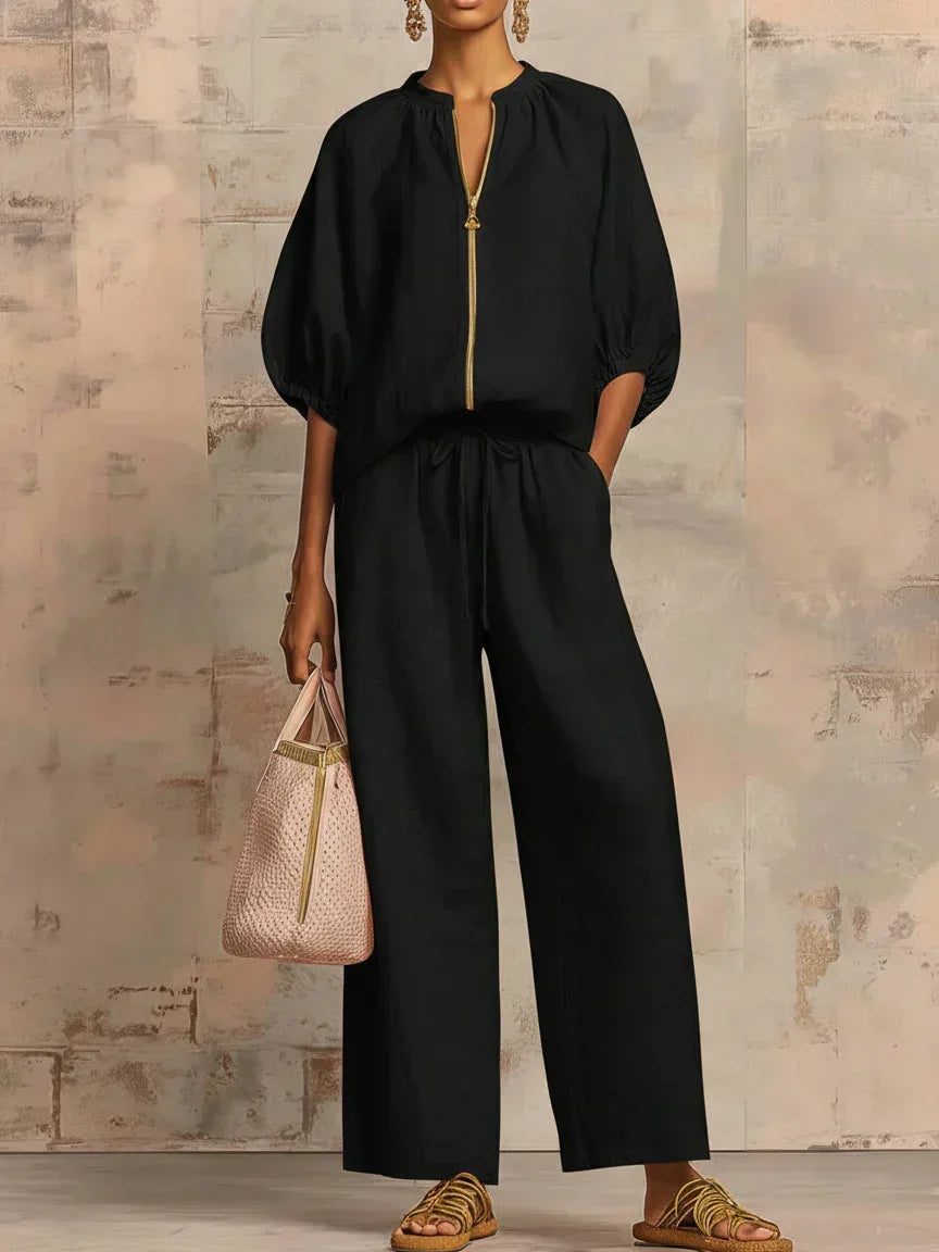 Henrietta - Tweedelige set met blouse en wijde broek
