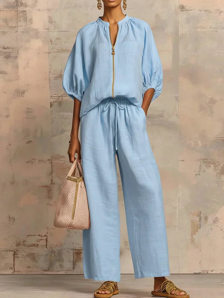 Henrietta - Tweedelige set met blouse en wijde broek