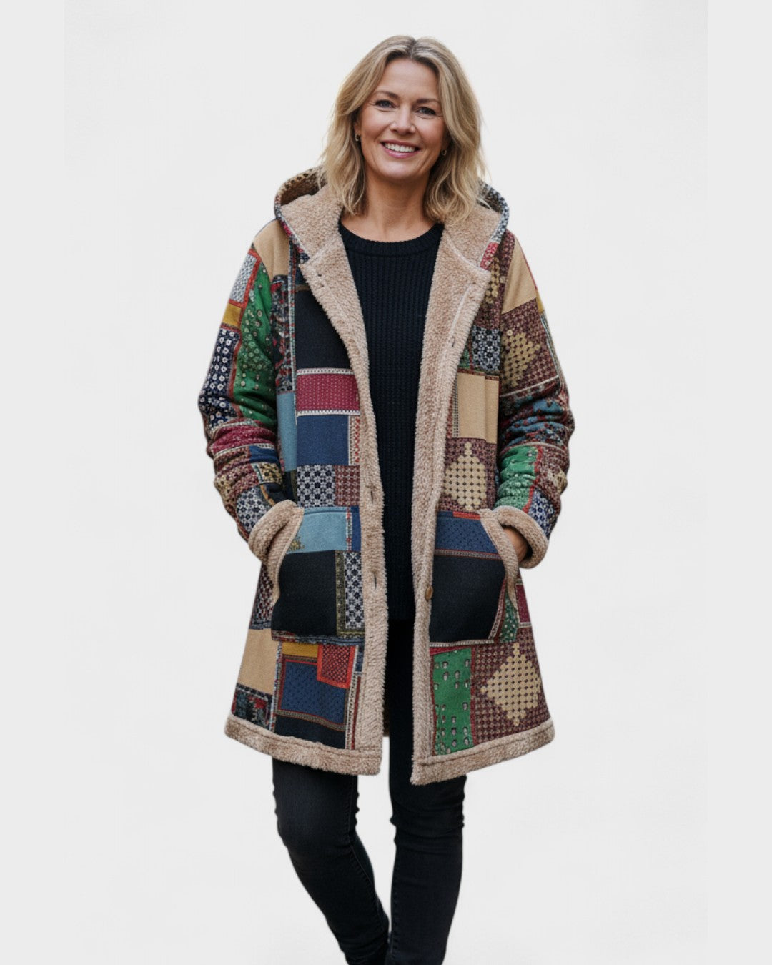 Herfst - Gezellige patchwork-Hoodie in aardetinten
