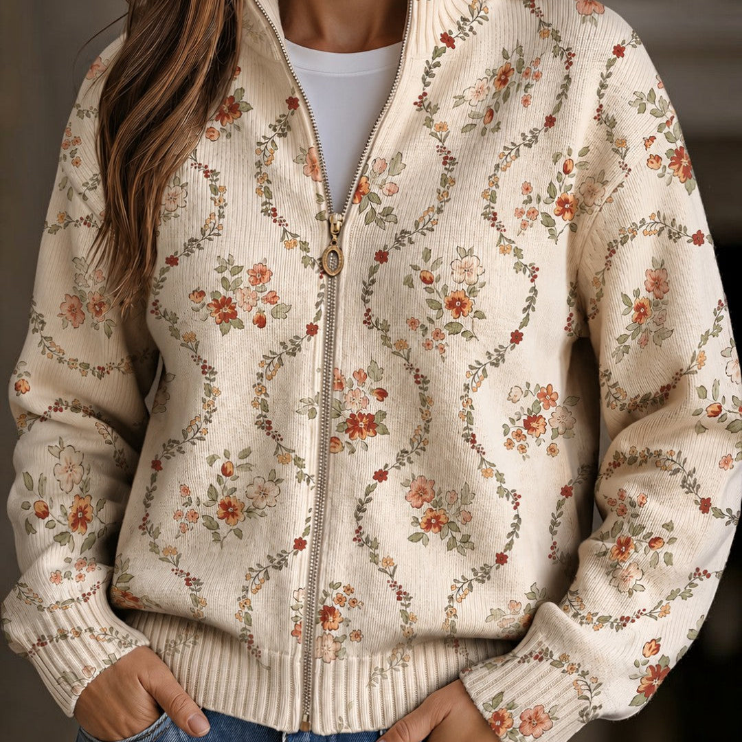 Ingrid - Gebreid vest met delicate bloemenranken