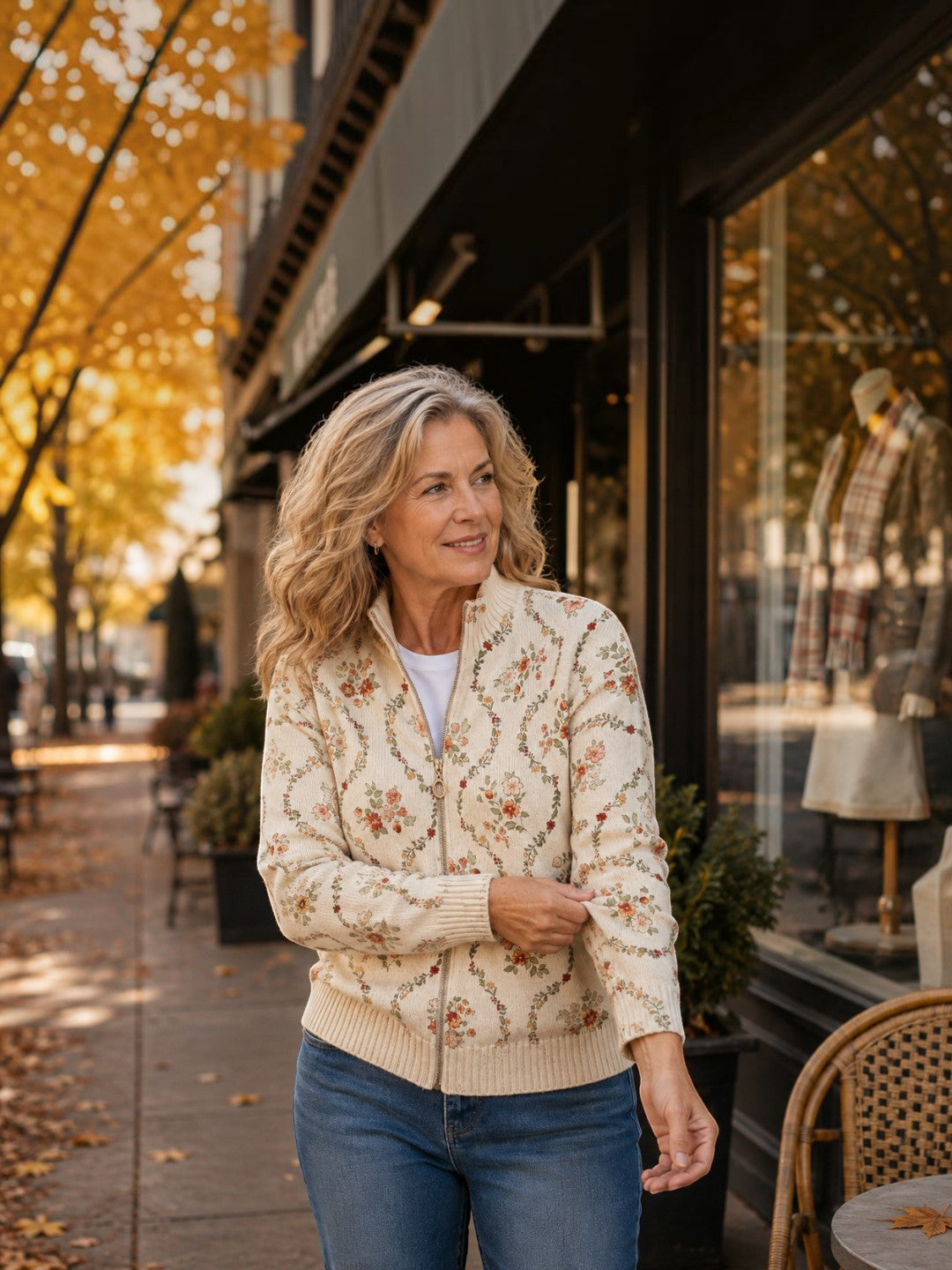 Ingrid - Gebreid vest met delicate bloemenranken