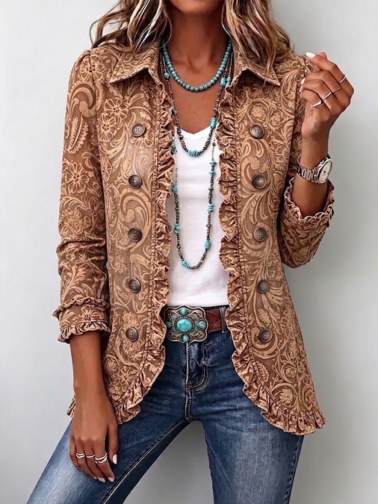 Jella - Vintage jasje met ruches en boho-bloemenprint