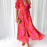 Jill - Elegante V-hals maxi jurk met pofmouwen