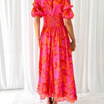 Jill - Elegante V-hals maxi jurk met pofmouwen