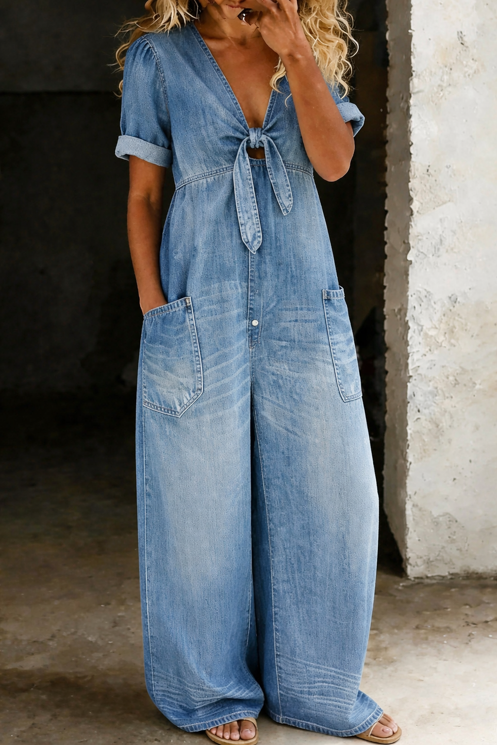 Lidwien - Korte jumpsuit met korte mouwen en V-hals