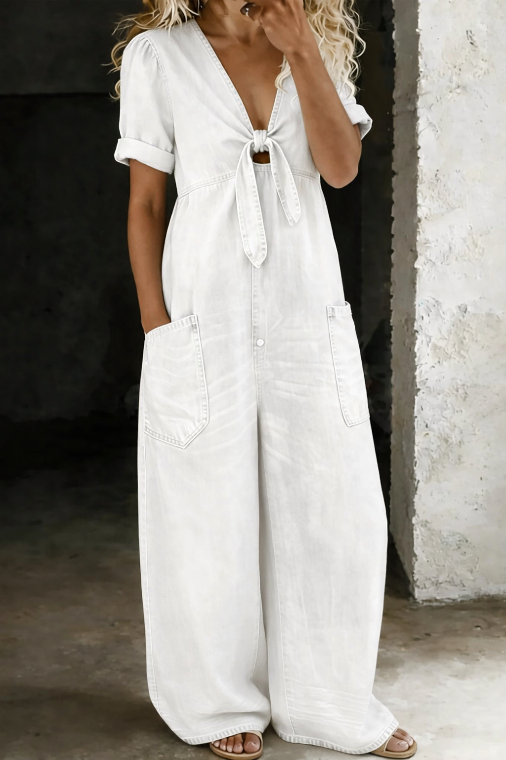 Lidwien - Korte jumpsuit met korte mouwen en V-hals