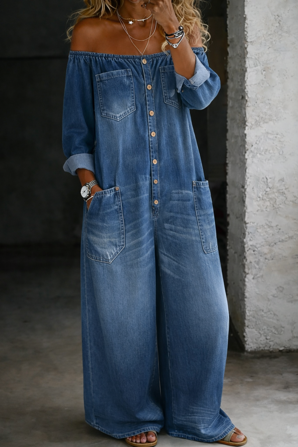 Lieselot - Jumpsuit met blote schouders en lange mouwen