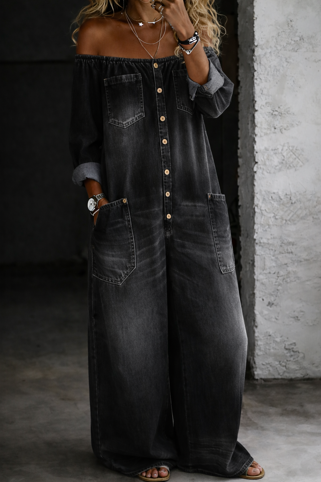 Lieselot - Jumpsuit met blote schouders en lange mouwen