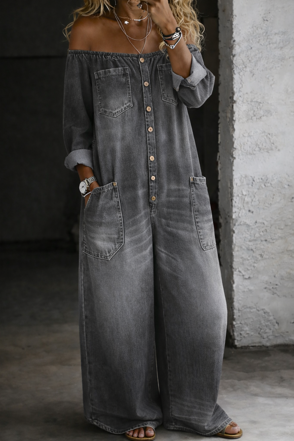 Lieselot - Jumpsuit met blote schouders en lange mouwen