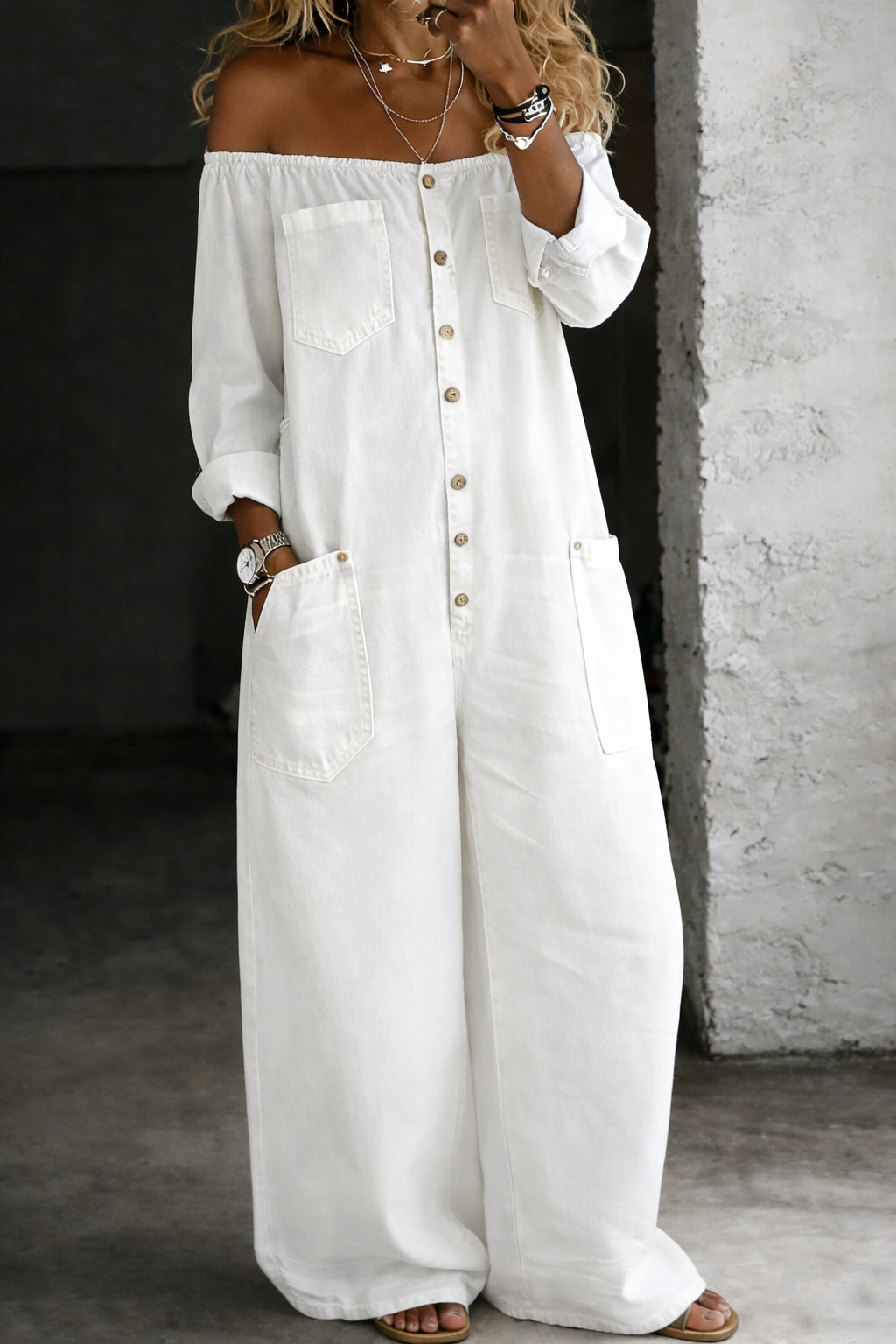 Lieselot - Jumpsuit met blote schouders en lange mouwen