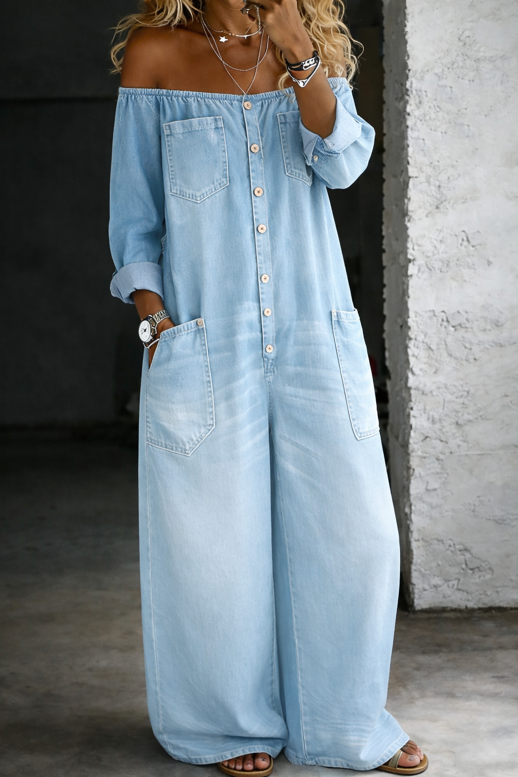 Lieselot - Jumpsuit met blote schouders en lange mouwen