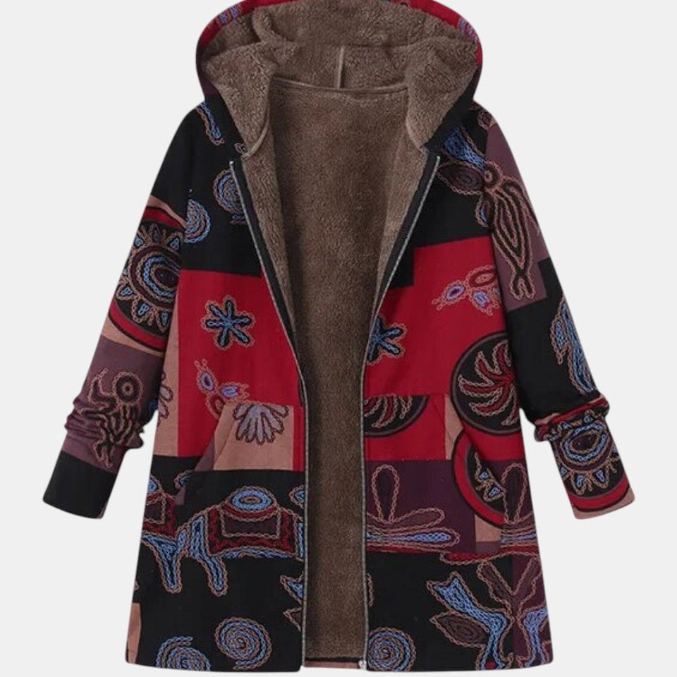 Marina - Boho patchworkjas met capuchon en abstract patroon