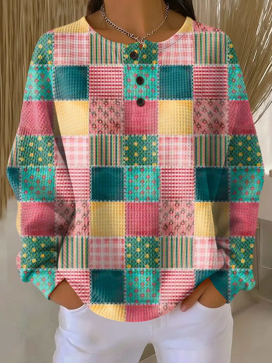 Merel - Patchworktrui in roze en turquoise