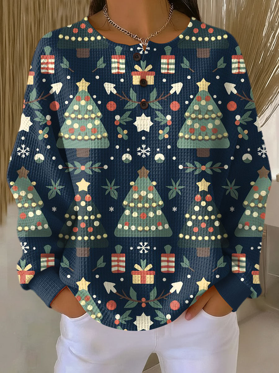 Mila - Kersttrui in donkerblauw met dennen