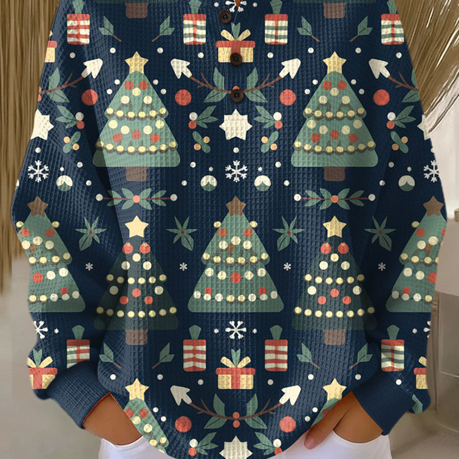 Mila – Navy Christmas Jumper with Fir Tree Print