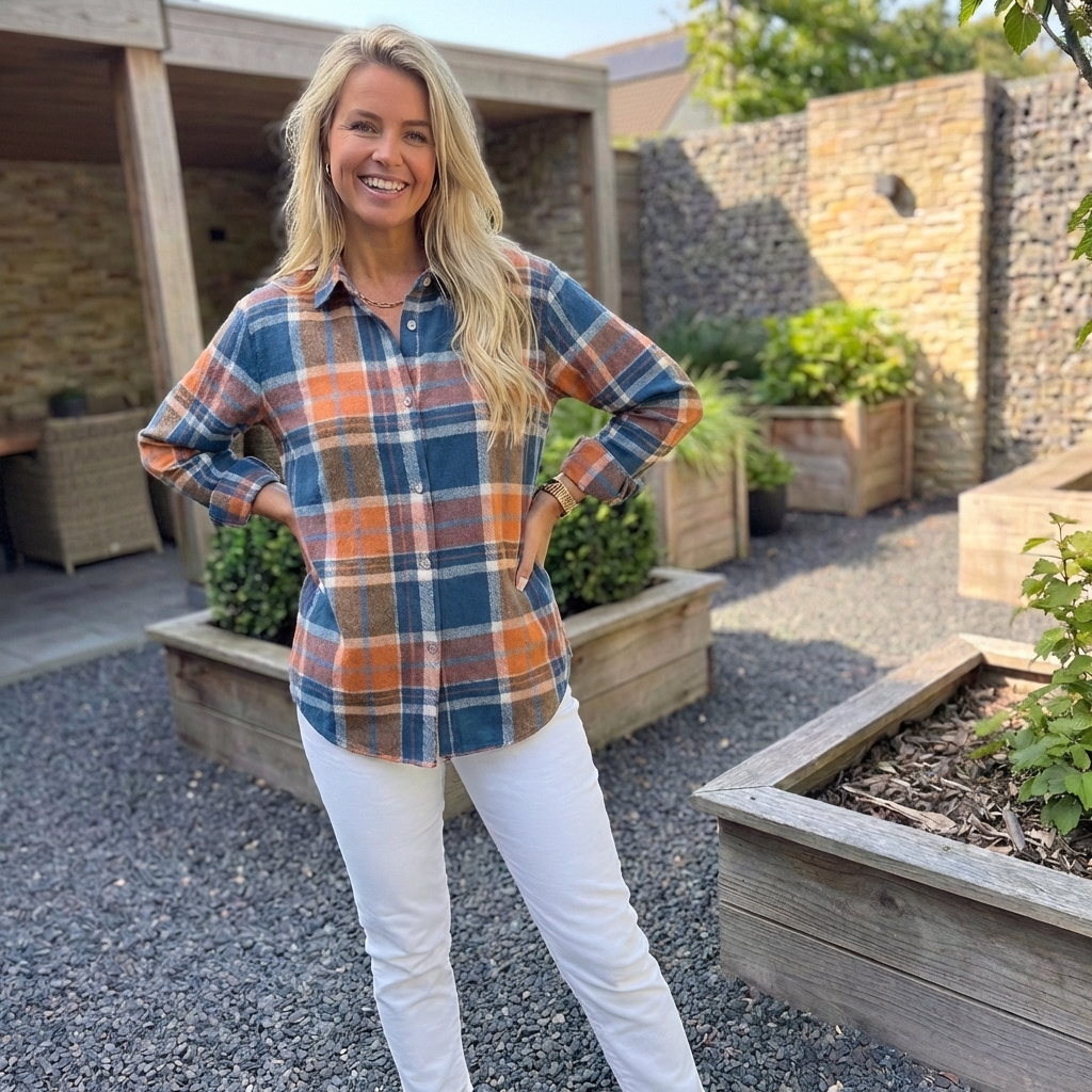 Nele - Geruite damesblouse met lange mouwen