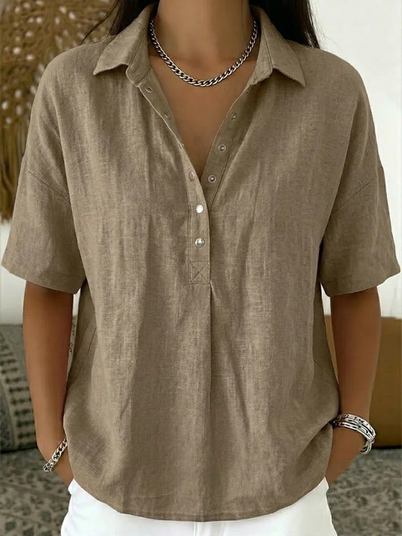 Quinty - Blouse met kraag en knoopdetail