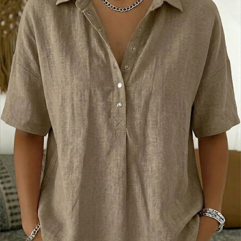 Quinty - Blouse met kraag en knoopdetail