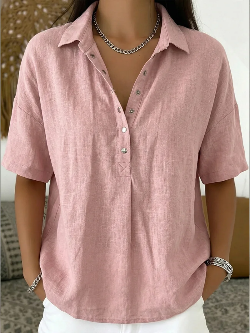 Quinty - Blouse met kraag en knoopdetail
