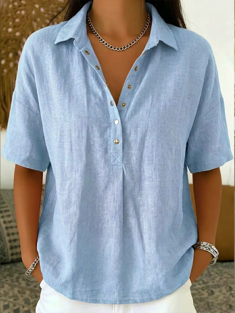 Quinty - Blouse met kraag en knoopdetail