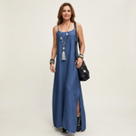 Rike - Lange denimjurk met zijsplit