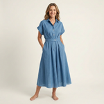 Romée - Midi-jeansjurk met knopen en ceintuur