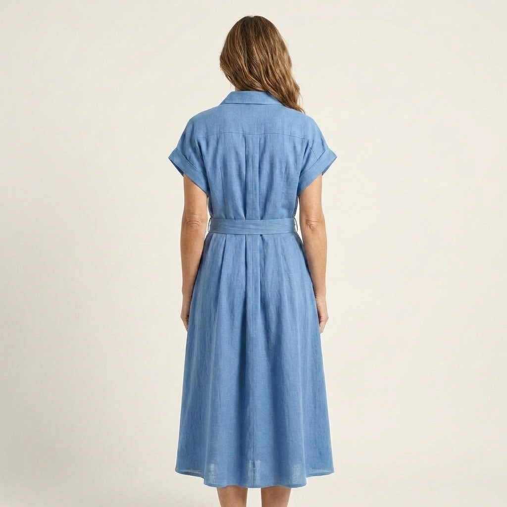 Romée - Midi-jeansjurk met knopen en ceintuur