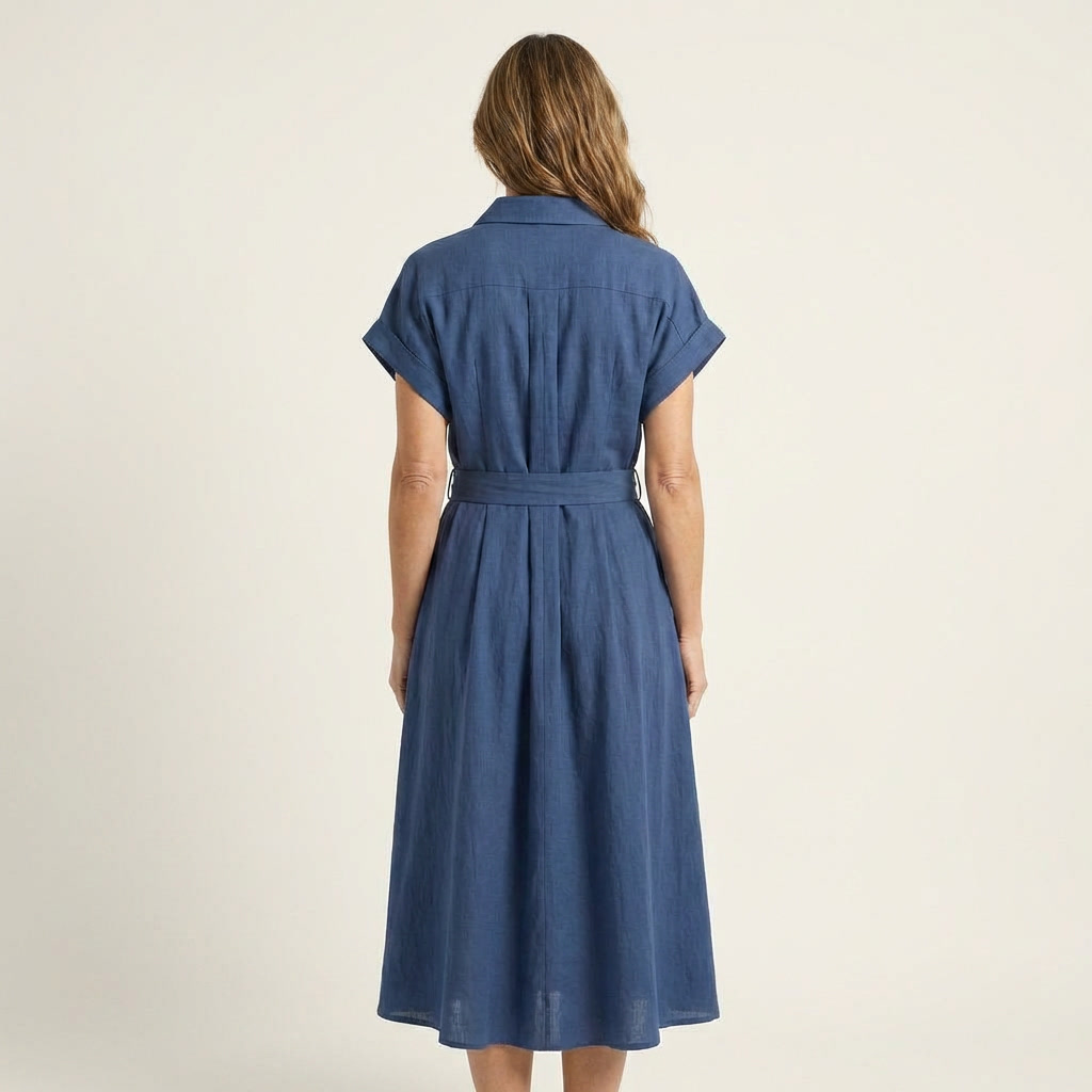Romée - Midi-jeansjurk met knopen en ceintuur