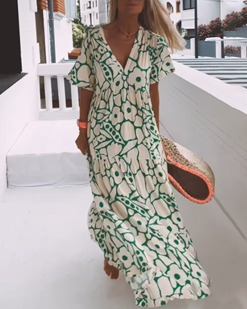 Romy - Losse jurk met V-hals en print