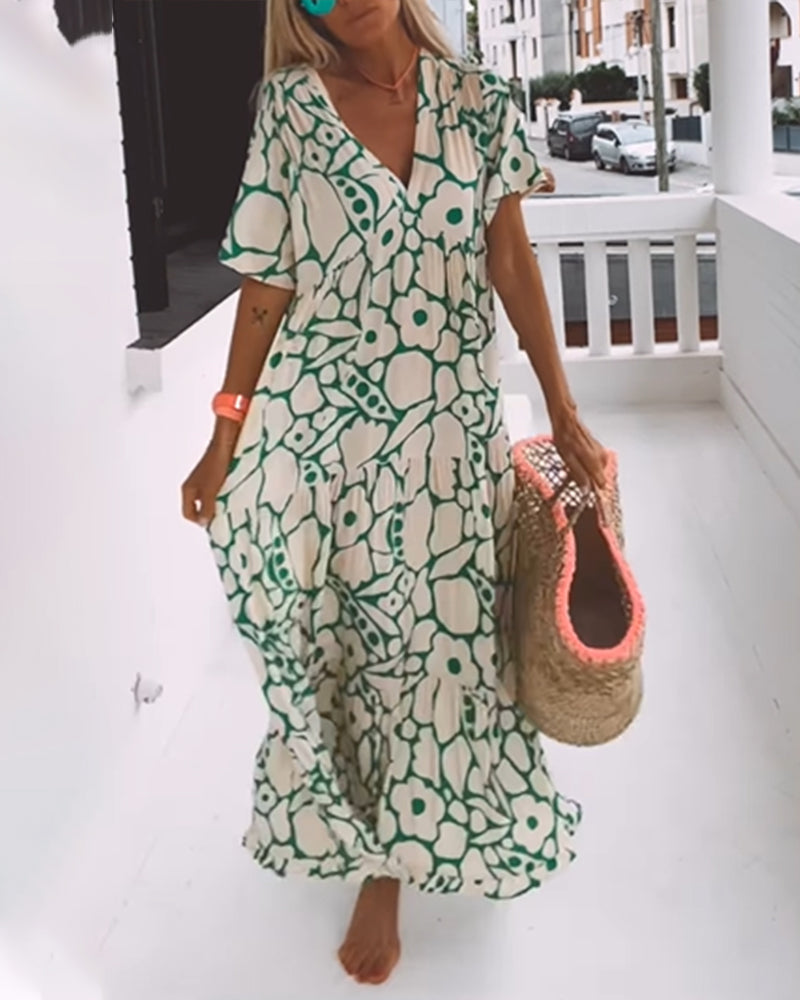 Romy - Losse jurk met V-hals en print