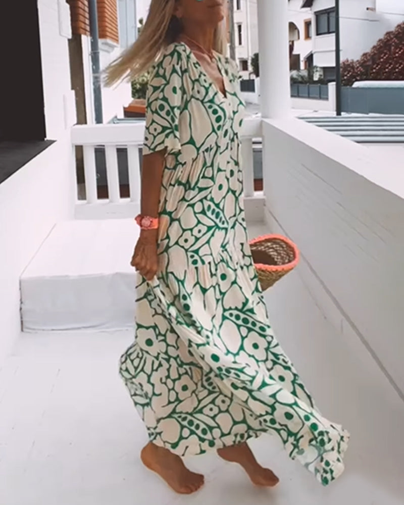 Romy - Losse jurk met V-hals en print