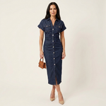 Sascha - Nauwsluitende midi-denimjurk met knopen