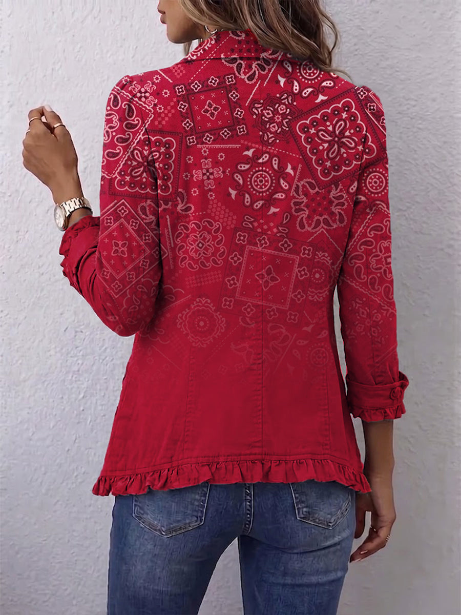 Silvia - Boho jasje met ruches en paisleyprint in ombré