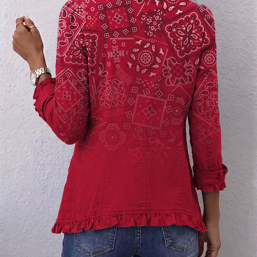 Silvia - Boho jasje met ruches en paisleyprint in ombré