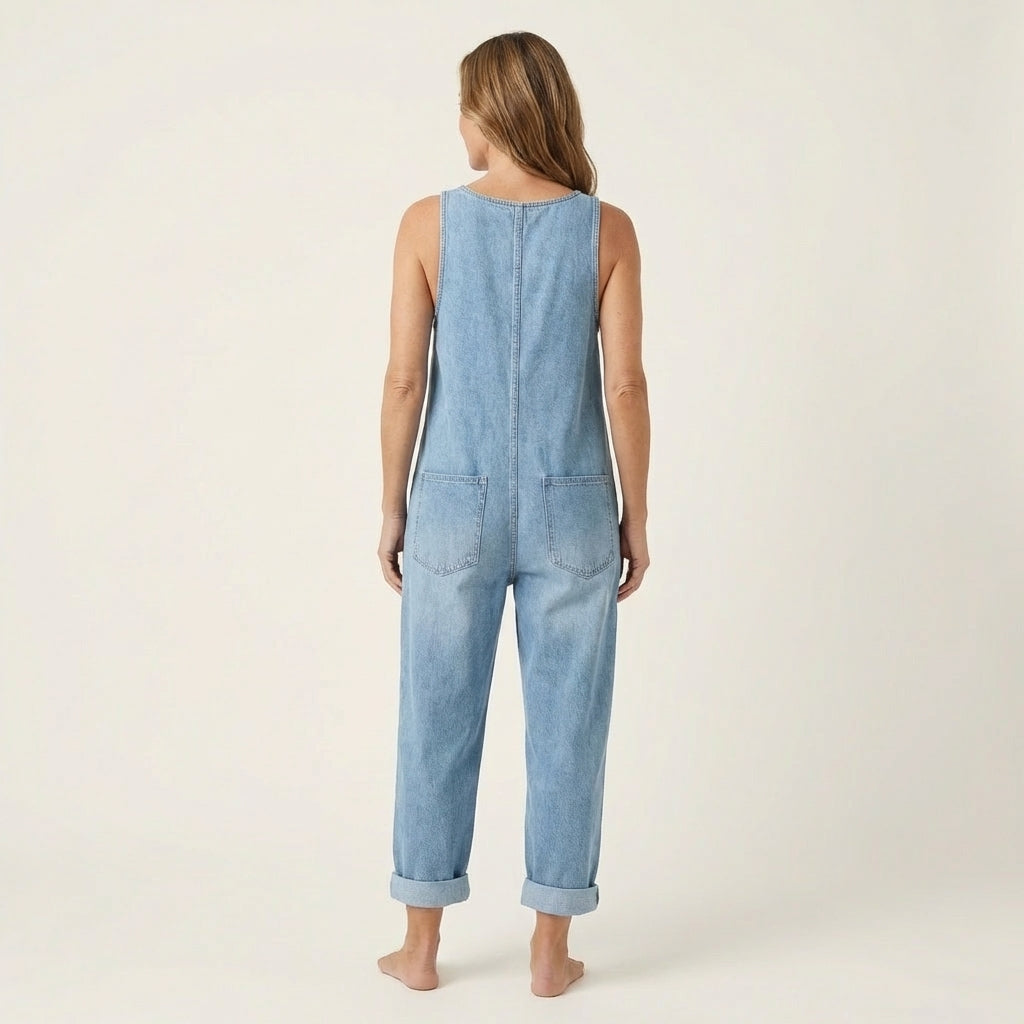 Stefanie - Denim jumpsuit met knoopbandjes