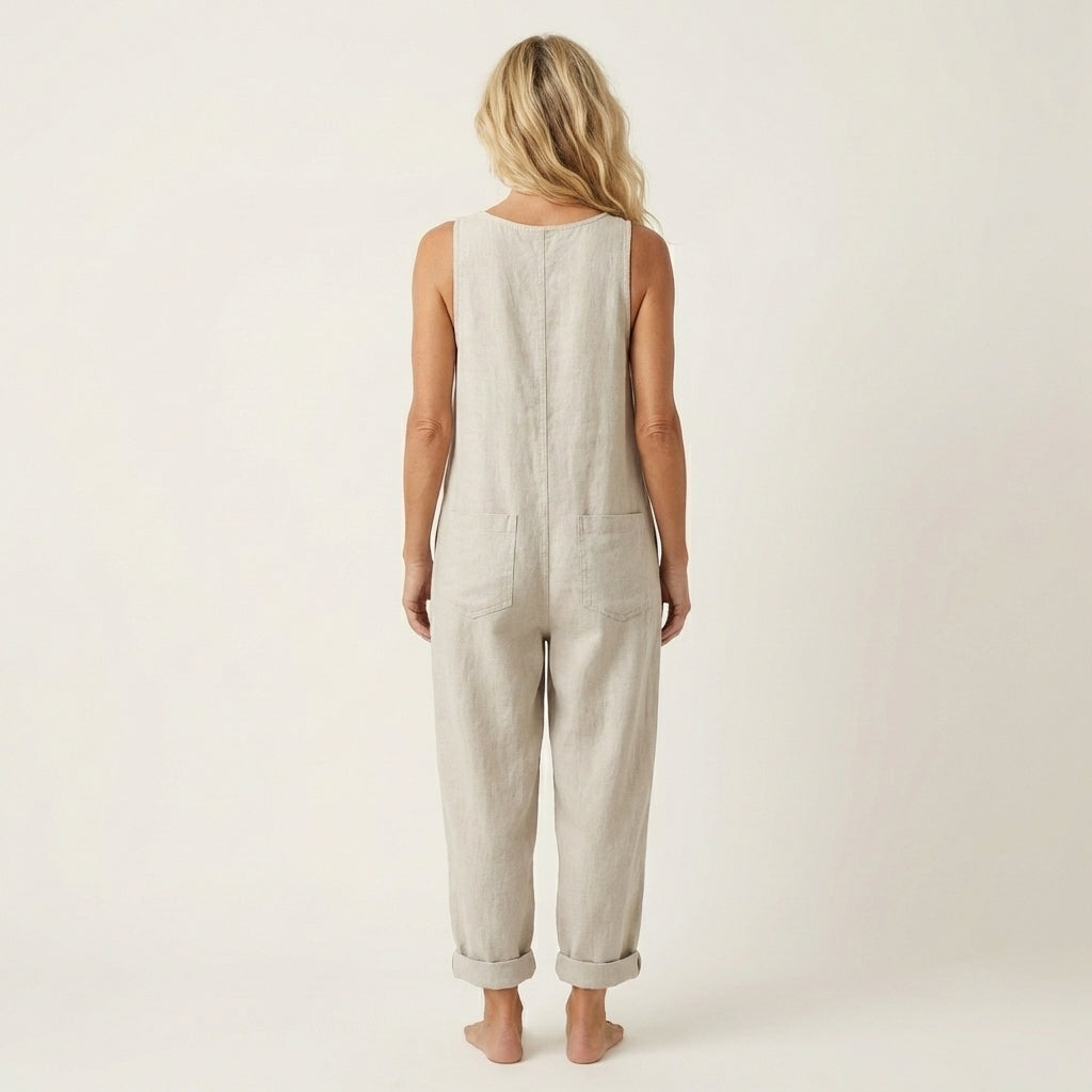 Stefanie - Denim jumpsuit met knoopbandjes