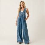 Suzan - Denim jumpsuit met wijde plooipijpen