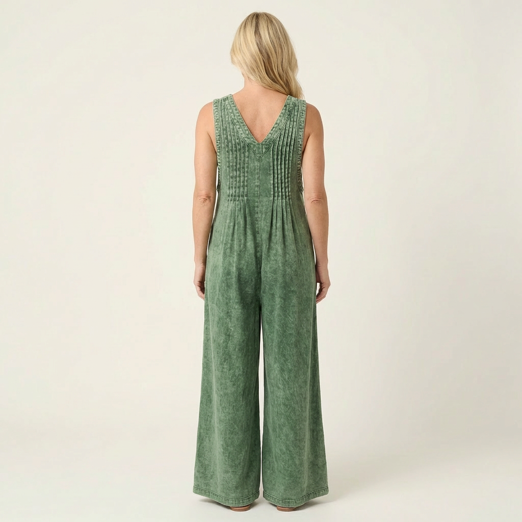 Suzan - Denim jumpsuit met wijde plooipijpen