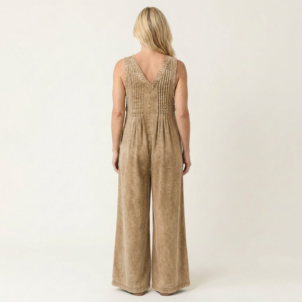 Suzan - Denim jumpsuit met wijde plooipijpen