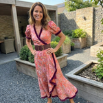 Tessa - Elegante roze maxi jurk met korte mouwen