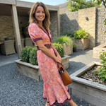 Tessa - Elegante roze maxi jurk met korte mouwen