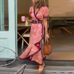 Tessa - Elegante roze maxi jurk met korte mouwen
