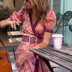 Tessa - Elegante roze maxi jurk met korte mouwen