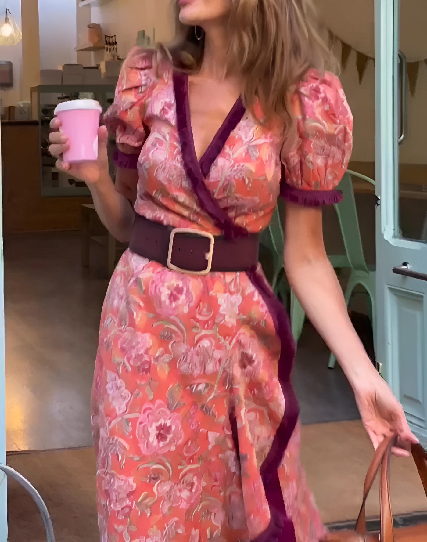 Tessa - Elegante roze maxi jurk met korte mouwen